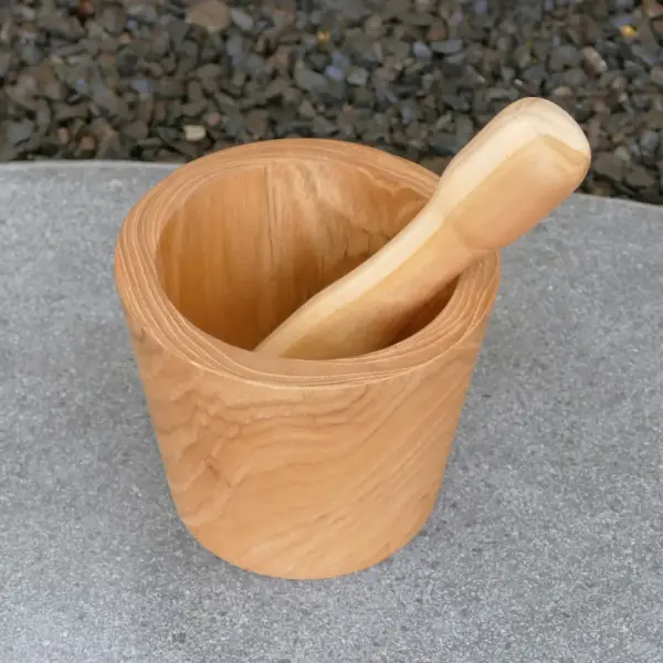 Product image 3 of the product “Wooden mortar and pestle, made of teak wood, 13 x 10 cm ”